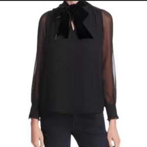 Kate Spade Black Sheer Long Sleeve Blouse Top Silk Tie Classic *read description